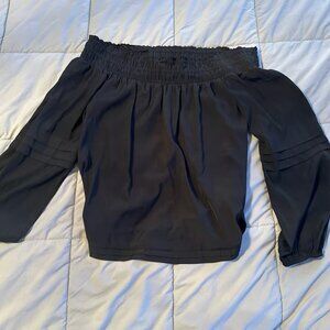 RAMY BROOK long sleeve ruffle off shoulder black top